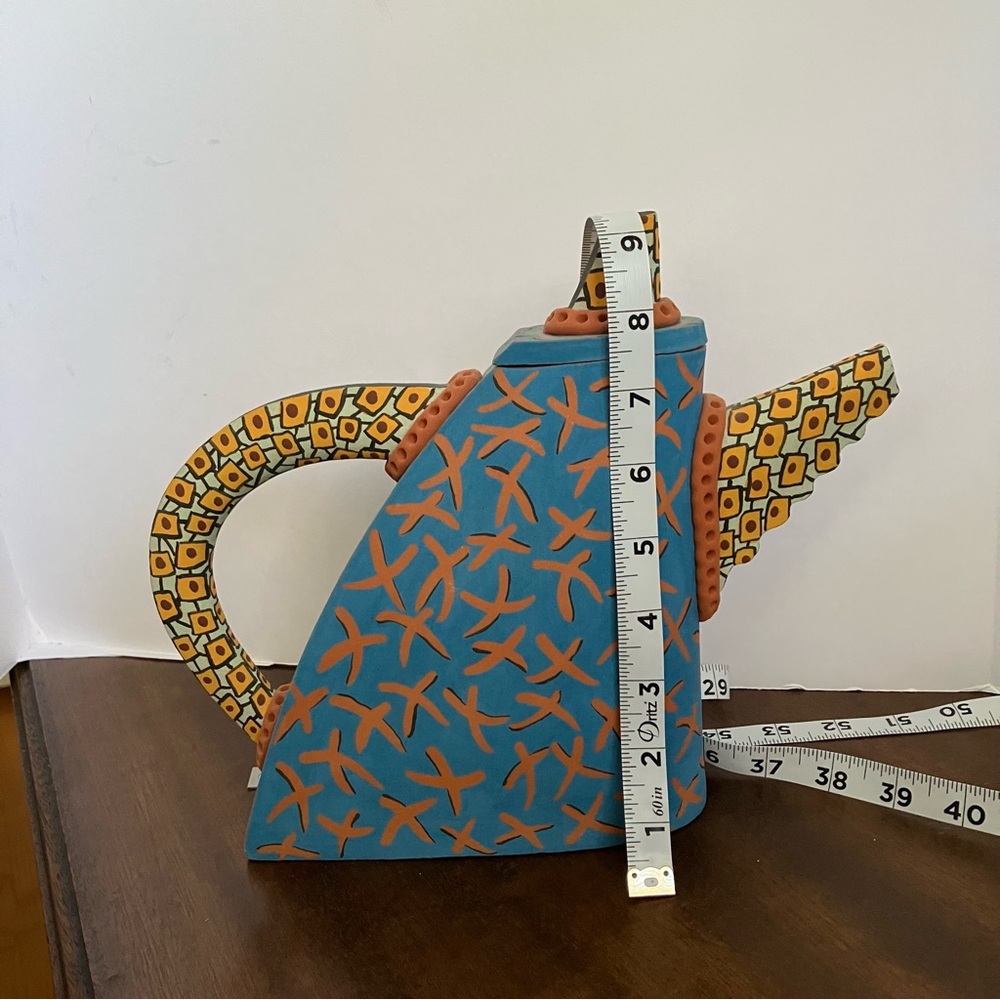 Artistic Teapot with Blue and Gold Design Crafted from Clay - Picture 5 of 7